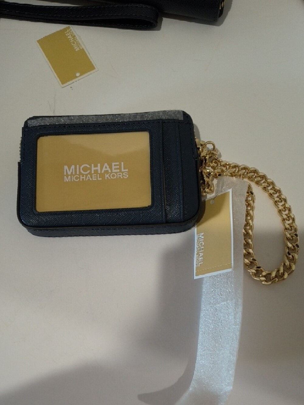 Michael Kors Hudson Navy Dome Satchel with Snake-Print Handles and Gold Hardware - Picture 8 of 17